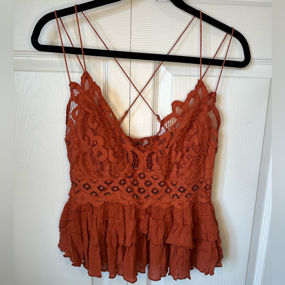 NWOT Free People Adella Cami Winding Roads Lace Top Burnt Orange Sz.L - Picture 2 of 4